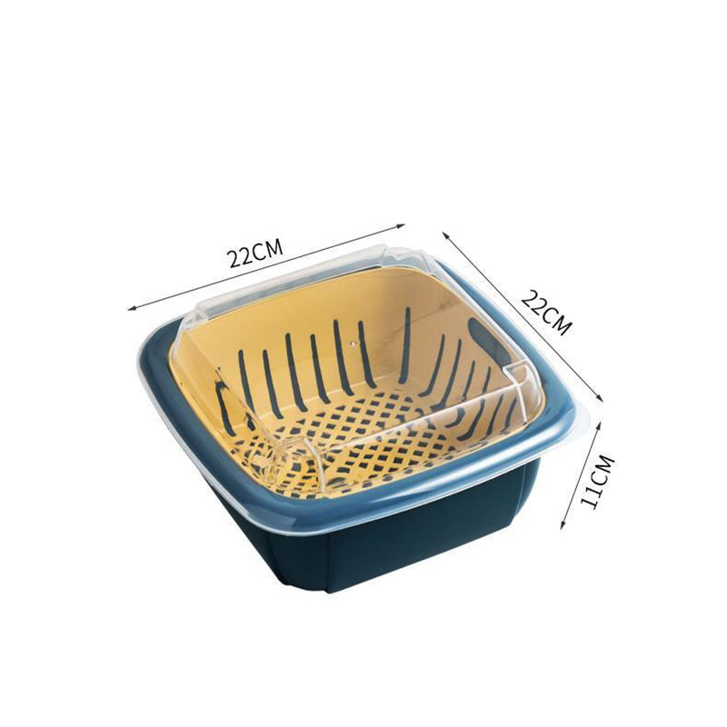 Grand Sale Offer Buy 1 Get 2 Free 2 In 1 Fruit / Vegetables Storage & Drain Basket With Lid Cover