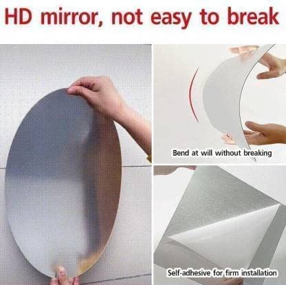 3 Pcs FlexibleSelf Adhesive Oval Shape Mirror Sticker (3 Pcs)
