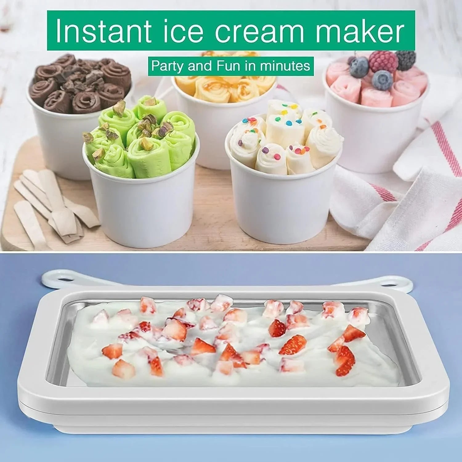 Ice Cream Roller Plate with 2 Spatulas