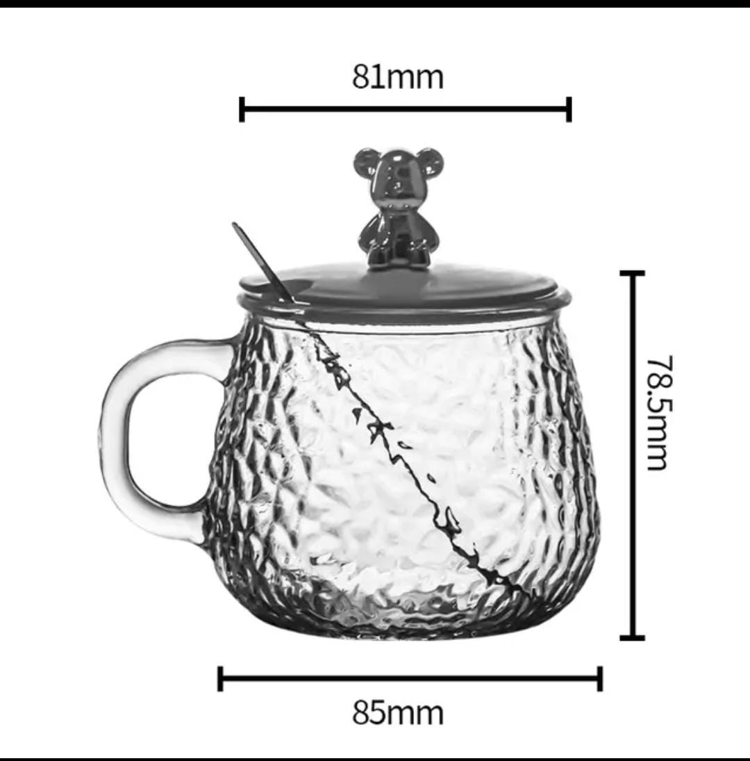 Cute and Creative Heat Resistant Bear Glass Tea Cup Coffee Milk Drinking Set with Lid and Straw