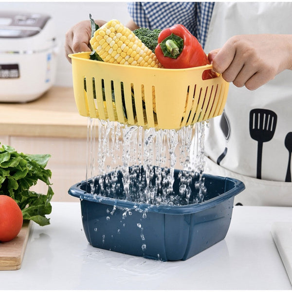 Grand Sale Offer Buy 1 Get 2 Free 2 In 1 Fruit / Vegetables Storage & Drain Basket With Lid Cover